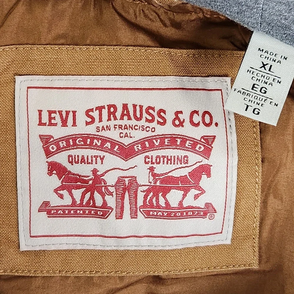 Levis‎ Hooded Jacket Mens XL Brown Cotton Canvas Full Zip Unlined Workwear NEW - Picture 4 of 10
